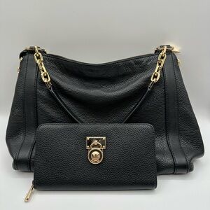 Michael Kors Jet Set Chain Black Leather Shoulder Tote Bag + Jet Set Wallet 8x4